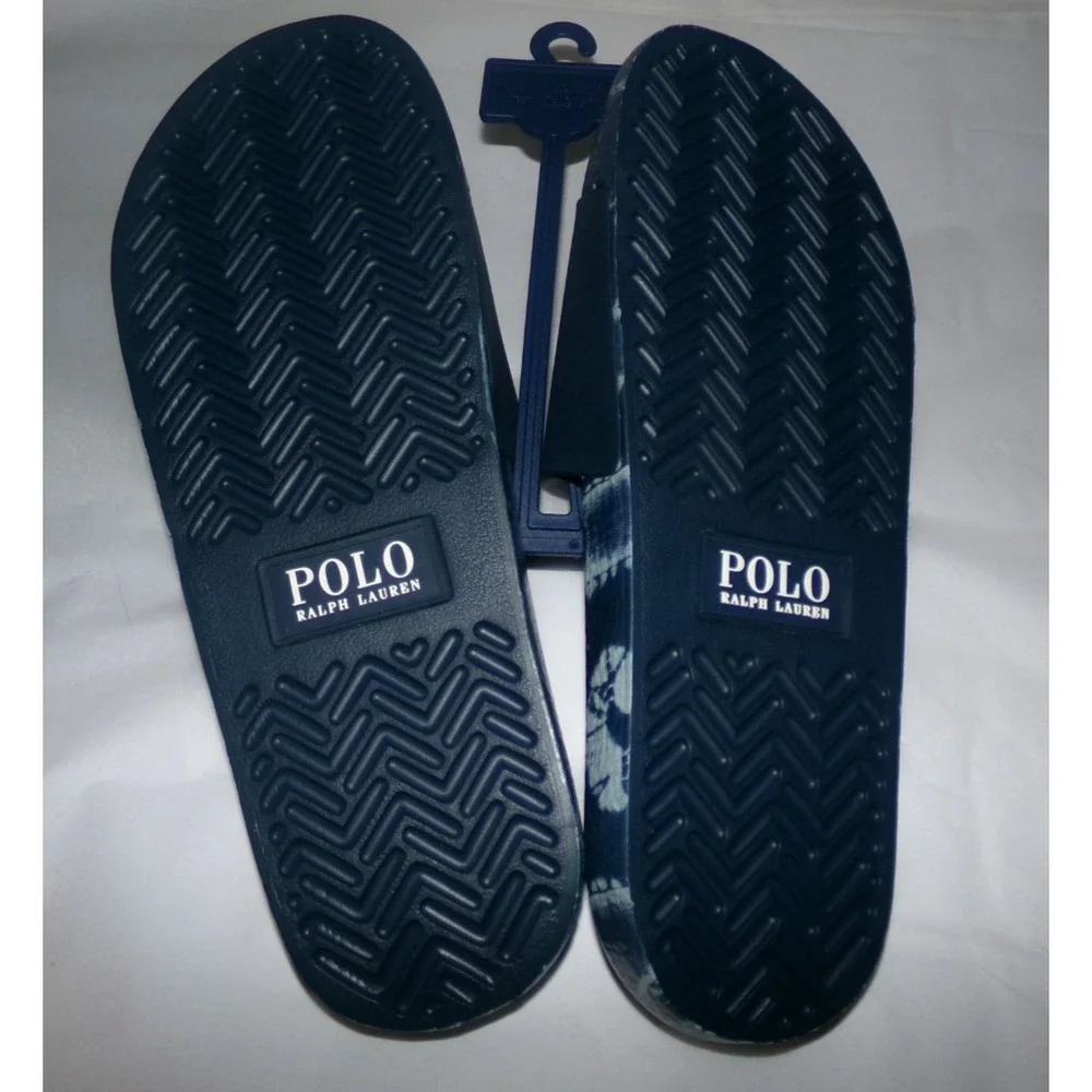 Polo Ralph Lauren Slides Mens 12 Indigo Blue Shibori Style Sandals